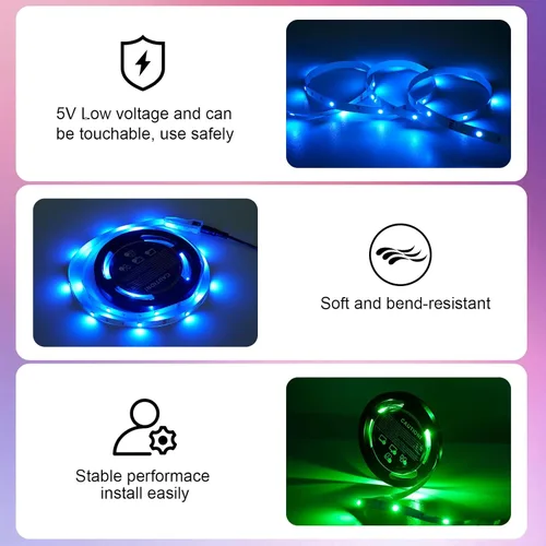 Miniatura 2 de Tira de luces LED de 20 pies que cambian de color, lámpara de estado de ánimo con USB 5 V, funciona con RGB 5050, cinta de luces LED RGB 5050