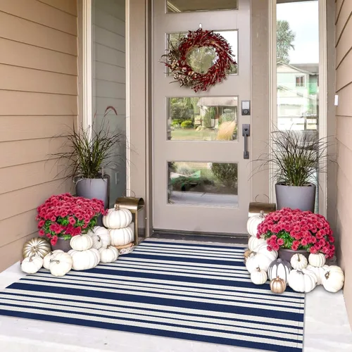Miniatura 34 de IOHOUZE Alfombra Rayada Gris y Blanca - 27.5" X 43" Tapetes para Puerta Delantera al Aire Libre, Alfombra Lavable para Decoración de Porche