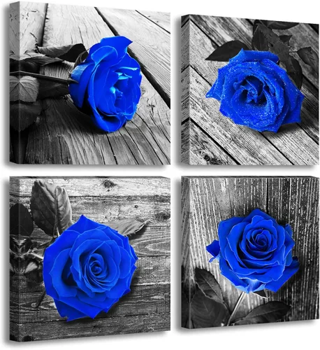 Miniatura 8 de JiazuGo - Decoración de pared para dormitorio con rosas rojas, arte de pared en blanco y negro, flores modernas para parejas, cuadros románticos