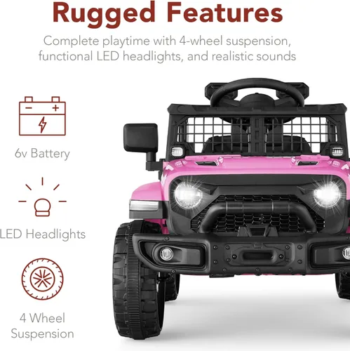 Miniatura 6 de Productos de la mejor elección, juguete de paseo para niños de 6V, mini camioneta, auto eléctrico de juego con control remoto para padres, Rosa