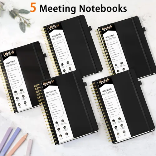 Miniatura 4 de WEMATE Paquete de 5 cuadernos de reuniones para el trabajo (7 x 10 pulgadas), 200 páginas, cuaderno de piel sintética con artículos de acción