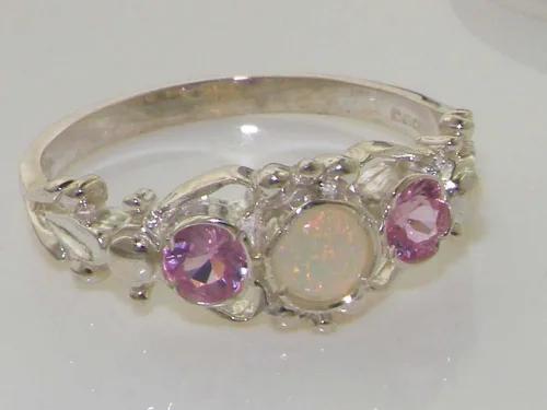 Miniatura 5 de Anillo de plata de ley 925 auténtico ópalo y turmalina rosa para mujer