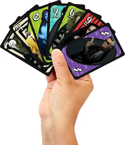 Miniatura 2 de Mattel Games UNO Beetlejuice Beetlejuice Juego de Cartas para Niños, Adultos y Familia con Baraja y Regla Especial Inspirada en la Película