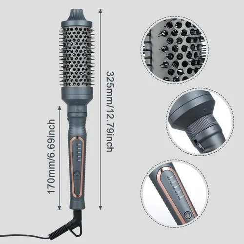 Miniatura 7 de Cepillo redondo calentado, juego de cepillos térmicos de 1.25 pulgadas/1.5 pulgadas/1.75 pulgadas para cabello corto a largo, 300-450 °F