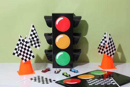 Miniatura 6 de Seozio 2 cajas de recuerdo de semáforo, cajas de transporte de 15.7 pulgadas para centros de mesa, semáforo, suministros de fiesta de cumpleaños