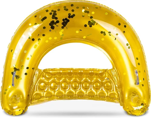 POZA Silla flotante inflable para piscina, tumbona lujosa rellena de confeti brillante, 2 portavasos y asas integrados, silla flotante de agua para
