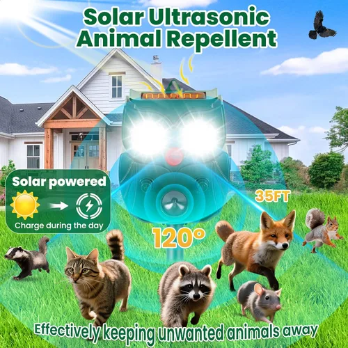 Miniatura 2 de Paquete de 2 repelentes ultrasónicos de animales para exteriores, repelentes de ciervos solares para exteriores, dispositivos de disuasión