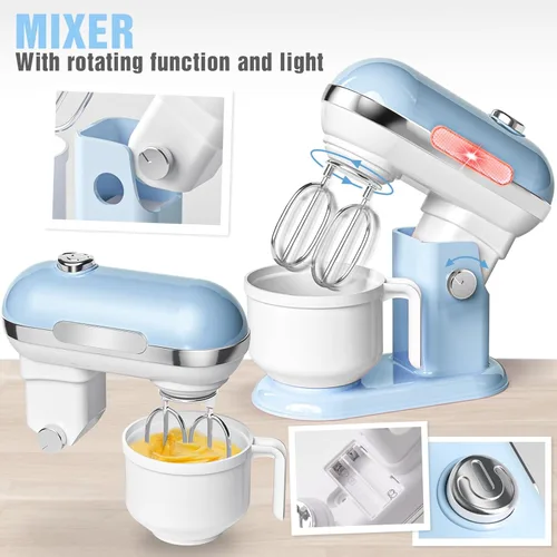 Miniatura 4 de Juego de juguetes de cocina para niños, 7 piezas sin BPA, aparatos de juego de simulación con sonido ligero, cafetera, batidora, batidora, tostadora