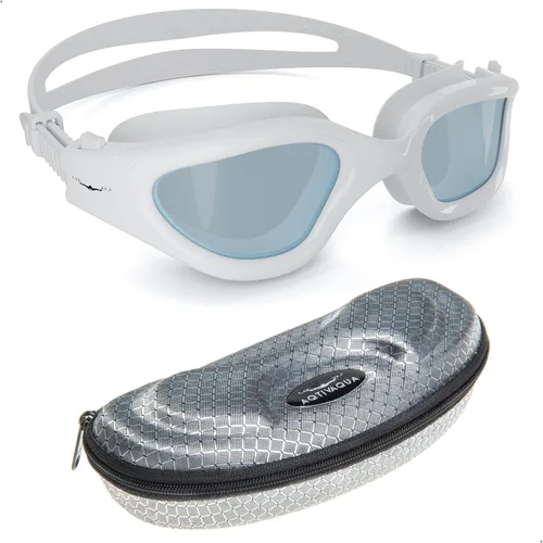 Miniatura 2 de AqtivAqua DX - Gafas de natación con visión amplia para adultos, hombres y mujeres, antiempañamiento y sin fugas Gafas blancas + funda plateada