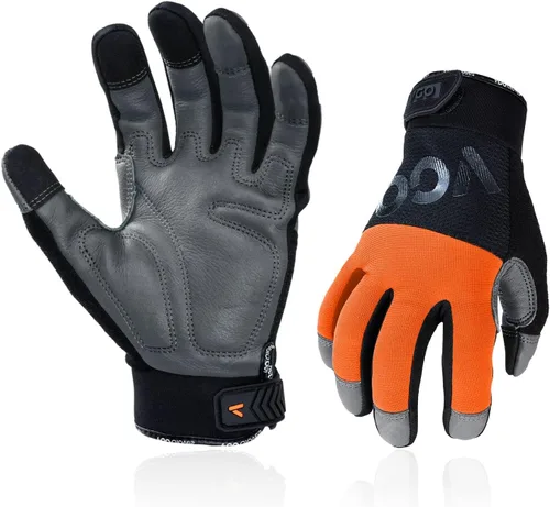 Vgo... 1 par de guantes de trabajo de seguridad antivibraciones, guantes de mecánicos, guantes de trabajo de cuero multiusos resistentes al agua