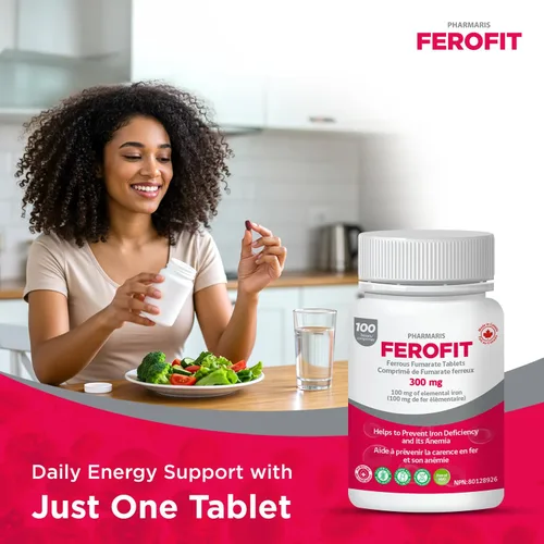 Miniatura 4 de Pharmaris Ferofit - Fumarato ferroso de 300 mg (100 mg de hierro elemental), previene la anemia debido a la deficiencia, suplemento de hierro