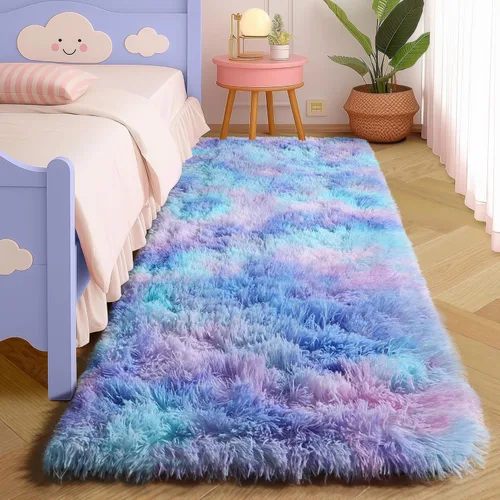 Miniatura 62 de Alfombras moradas para dormitorio de niñas, alfombra de 5 x 8 pies, alfombra peluda esponjosa para sala de estar, alfombras peludas gruesas