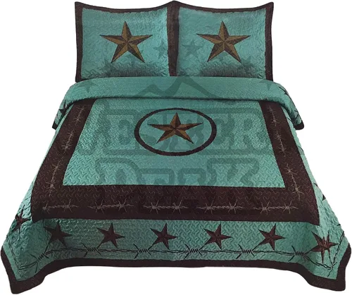Western Peak Texas Star Horse - Juego de colcha de 3 piezas estilo occidental (herradura turquesa, Queen)