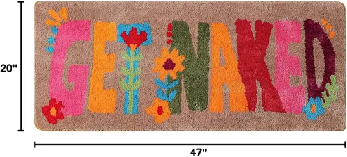 Miniatura 3 de Alfombra de baño con texto en inglés «Get Naked», de estilo bohemio, de 20 x 47 pulgadas, antideslizante, absorbente, bonita, divertida, gruesa