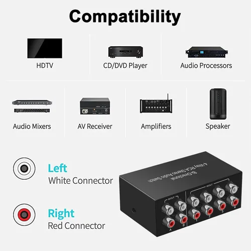 Miniatura 2 de Y.D.F Interruptor conmutador RCA de 4 vías bidireccional, canal de sonido HiFi AV L/R 2 en 4 salidas o 4 en 2 salidas, divisor selector estéreo RCA