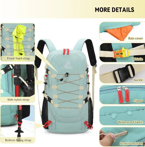 Miniatura 4 de Bseash 40L Mochila impermeable de senderismo y camping con funda para lluvia, mochila de deporte al aire libre para viajes, mochila de día