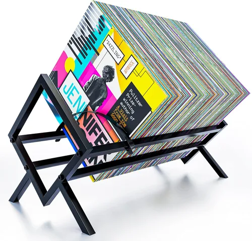 Estante de almacenamiento de discos de vinilo, organizador LP negro mate para 100 álbumes, soporte de metal resistente de un solo nivel, fácil