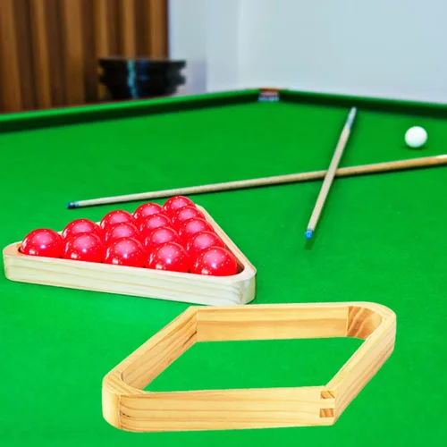 Miniatura 5 de TOPZEA Paquete de 2 estantes de madera para bolas de billar, juego de estantes triangulares de madera maciza de 8 bolas de diamantes de 9 bolas