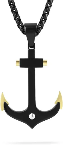 Buve Collar con colgante de ancla negra, colgante náutico para hombres con puntas doradas y collar pirata de cadena Rolo de 26 pulgadas, hecho de