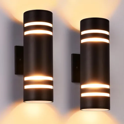 Miniatura 10 de Housen Solutions Paquete de 2 lámparas LED para exteriores del anochecer al amanecer arriba abajo, luces de pared para exteriores con 4 bombillas