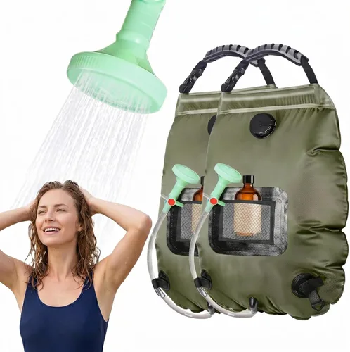 Miniatura 8 de Bolsa de ducha solar Bolsa de ducha solar de 5 galones/20L de calefacción solar Manguera extraíble Cabezal de ducha intercambiable de Verde