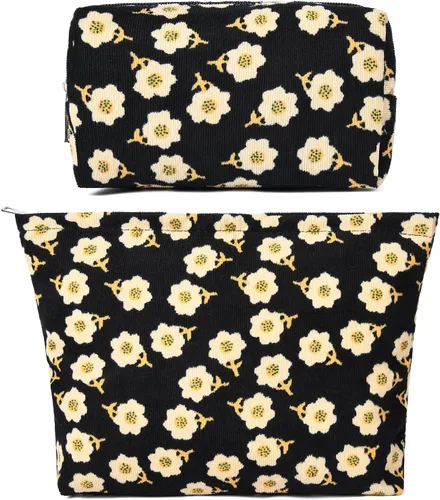 Miniatura 44 de SOIDRAM 2 Piezas de Bolsa de Maquillaje a Rayas Grande, Bolsa de Cosméticos de Cordura de Gran Capacidad, Bolsa de Lona Mixta de Artículos de Rayas