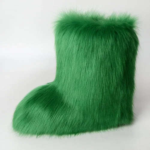 Miniatura 6 de Botas de piel sintética para mujer, peludas, peludas, con punta redonda, de gamuza, cómodas, de felpa, cálidas, cortas, para nieve, zapatos planos