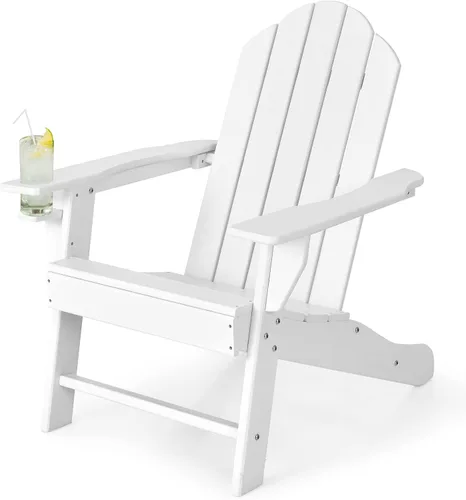 Miniatura 21 de Tangkula Silla Adirondack para exteriores, sillones de polietileno de alta densidad resistentes a la decoloración con soporte para tazas, sillas