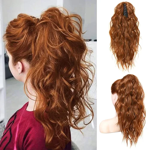Miniatura 24 de FLUFYMOOZ Extensión de cola de caballo, extensión de cola de caballo con clip de garra de 18 pulgadas, extensiones de cabello ondulado y rizado