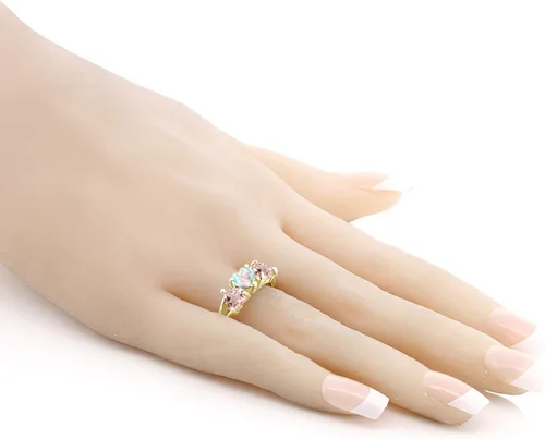 Miniatura 3 de Gem Stone King 18K Yellow Gold Plated Silver White Simulated Opal Rose Rose Quartz Ring For Women (2.15 Cttw, Available In Size 5, 6, 7, 8, 9)