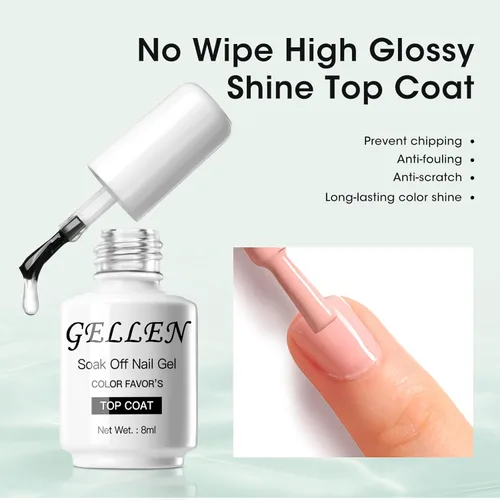 Miniatura 4 de Gellen Top Coat y Base Coat para Gel Polish - Acabado Shine de larga duración, 8ml cada botella Capa superior y base transparente