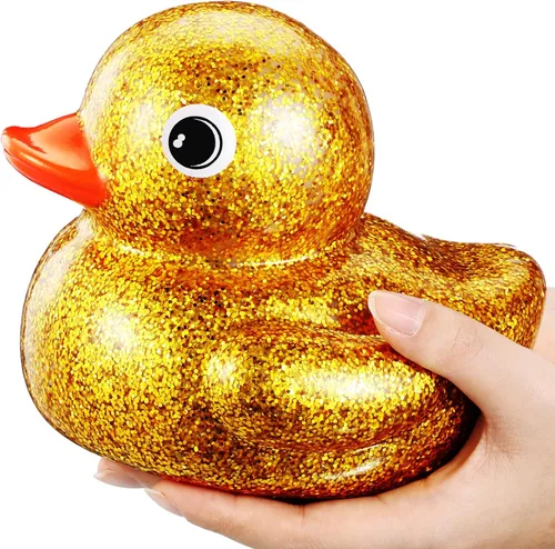 Honoson Pato de goma gigante de 6.89 pulgadas con glitter, gran pato de goma brillante, pato grande brillante para el baño, juguete con sonido