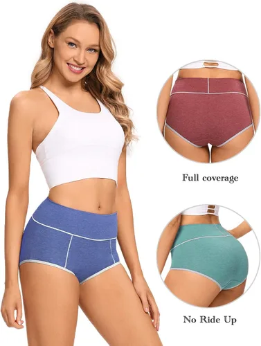 Miniatura 3 de POKARLA - Ropa interior de algodón y con cintura alta para mujer, es suave, es transpirable, son calzones elásticos, con talla regular