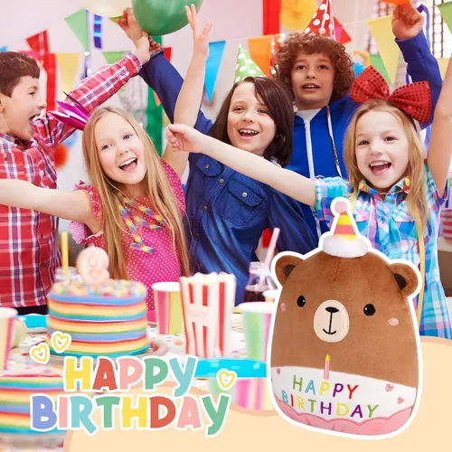 Miniatura 6 de Peluche de oso de peluche de cumpleaños de 8 pulgadas, juguetes de peluche de oso de peluche de cumpleaños suave, decoración de fiesta para niños