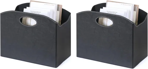 Miniatura 9 de EZDeco Revistero plegable con soporte para revistas de PU de cuero en el suelo, organizador de archivos de PU para periódicos, libros, cesta