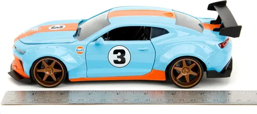 Miniatura 6 de Jada Toys Big Time Muscle 1:24 2016 Chevy Camaro SS Widebody Gulf - Coche fundido a presión, juguetes para niños y adultos (azul/naranja)