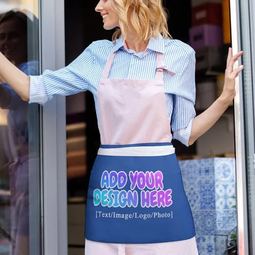 Miniatura 239 de AXKEUDO Delantal personalizado con bolsillos, delantales de cintura para camarera para cocinar en casa, restaurante, servir trabajo