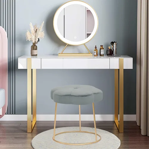 Miniatura 2 de Joveco Taburete otomano de terciopelo, reposapiés tapizado con patas de metal dorado, moderno asiento de mesa auxiliar pequeño para sala de estar