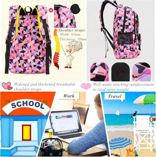 Miniatura 6 de Bansusu - Mochila para estudiantes, diseño geométrico, escuela primaria, para niñas