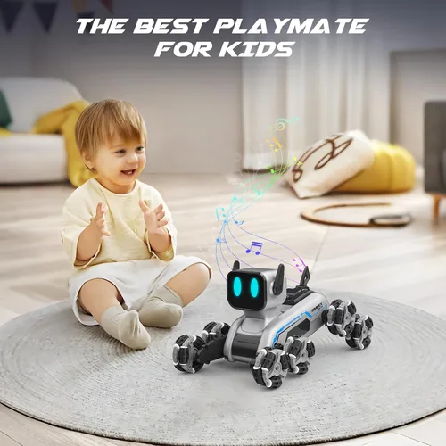 Miniatura 7 de SIMREX Robot Perro RC Coche de Acrobacias Juguetes - Coche de control remoto con detección de gestos con ruedas Mecanum, ojos LED, 3 efectos