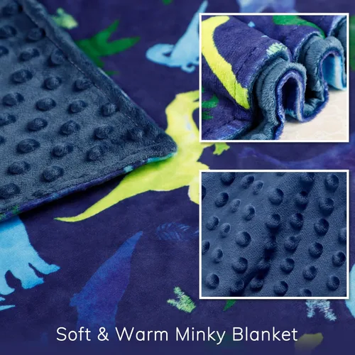 Miniatura 2 de Manta para niños pequeños de dinosaurios de felpa súper suave con respaldo de puntos, impresa en multicolor Manta de dinosaurio para bebé