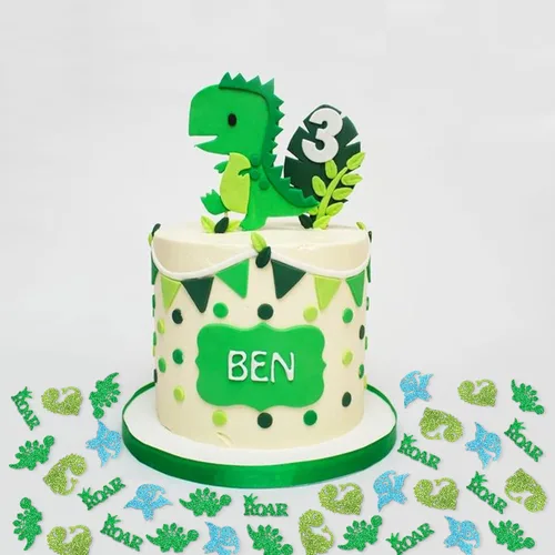 Miniatura 4 de 200 piezas de confeti de dinosaurio con purpurina de doble cara, confeti de papel, confeti de papel, confeti de mesa de rugido de dinosaurio