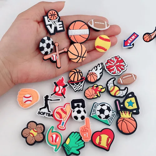 Miniatura 6 de Paquete de 50 dijes de cocodrilo para zapatos deportivos Crock para niños, béisbol, rugby, fútbol, baloncesto, zapatos, accesorios para croc