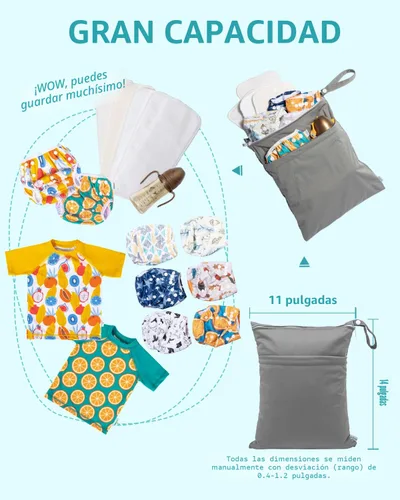 Miniatura 3 de babygoal Bolsas para artículos húmedos y secos, paquete de 3, bolsas de viaje reutilizables impermeables para trajes de baño, pañales de tela