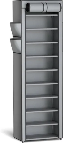 Miniatura 9 de Kitsure Zapatero – Estante organizador de zapatos de gran capacidad de 10 niveles con cubierta antipolvo y bolsillos laterales, zapatero de metal a