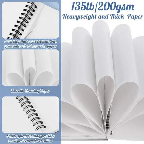Miniatura 4 de Bloc de papel marcador de 135 libras/7.05 oz/m², 8.3 x 8.9 pulgadas, bloc de bocetos a prueba de sangrado, 30 hojas de papel de arte en espiral