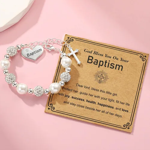 Miniatura 3 de Pulsera de cruz de bautismo de confirmación de la primera comunión para niñas, joyería católica, regalos para niños, hija, ahijada, nieta, 6+2