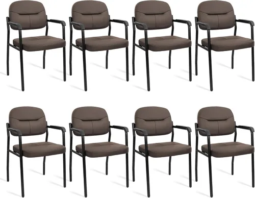 Miniatura 16 de CLATINA Juego de 2 sillas de cuero para invitados de oficina, sillas de recepción, sin ruedas, con reposabrazos y soporte de madera, sillón