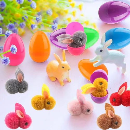 Miniatura 3 de 48 huevos de Pascua rellenos con mini conejito de peluche, juguetes de Pascua para fiesta de Pascua, juegos de caza en interiores y exteriores
