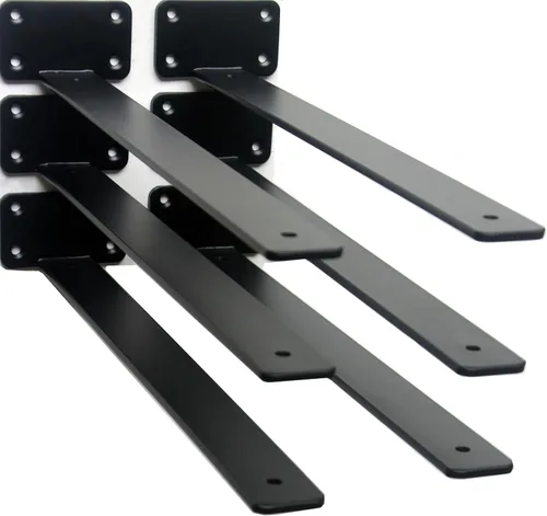 Miniatura 35 de Paquete de 2 - Soportes de estante en L ocultos negros de 4 pulgadas (1/5 pulgada de grosor) Soportes de estante flotante de hierro Soportes